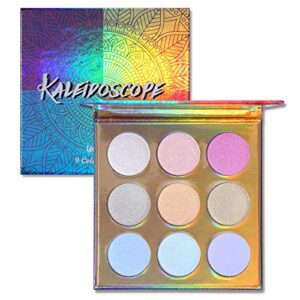 UCANBE Kaleidoscope Holographic Highlighter Makeup Palette Kit, 9 Color Polarized Shimmer Illuminating Glow Highlighting Bronzers Powder Set, Laser Outer Packaging with Mirror Cosmetics
