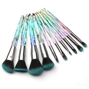 Makeup Brushes Set, Tenmon 10 PCS Crystal Transparent Handle Kabuki Powder Foundation Brush Concealer Eye Shadow Eyeliner Eyebrow Brush (Green)