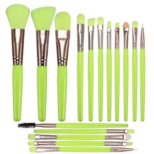 16pcs Fluorescent Makeup Brush Set Blusher Brush Powder Brush Eye Shadow Brush Lip Brush Eyelash Brush(Fluorescent green))