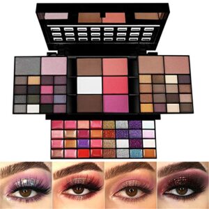 All In One Makeup Gift Kit，Professional 74 Colors Makeup Set Combination Palette for Women - 36 Eyeshadow, 28 Lip Gloss, 3 Blusher, 4 Concealer, 3 Contour Powder, 3 Brushes, 1 Mirror