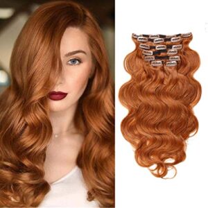 viviaBella Clip in Body Wave Human Hair Extensions 20 Inches Copper Red Color Virgin Hair Double Weft 7Pcs/lot 120g/set 16 Clips for Girls Beauty (20", Copper Red)