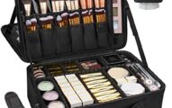 MONSTINA Large Capacity Makeup Case 3 Layers Cosmetic Organizer Brush Bag Makeup Train Case Makeup Artist Box for Hair Curler Hair Straightener Brush Set and Cosmetics