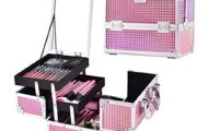 Joligrace Makeup Train Case Portable Cosmetic Box Jewelry Organizer Lockable with Keys and Mirror 2-Tier Trays Carrying with Handle Makeup Storage Box - Mermaid Pink