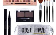 All in One Makeup Kit,12 Colors Naked Shimmer Eyeshadow Palette, Waterproof Black Eyeliner Pencil, Duo Pressed Eyebrow Powder Kit, 5 Brushes With Quicksand Cosmetic Bag Gift Set (Silver Packaging)