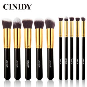 CINIDY Makeup Brush Set 10 PCS Wood Handle Kabuki Powder Foundation Blush Concealer Eyeliner Eyeshadow Contours Brush for Girl Gift Beauty Tools