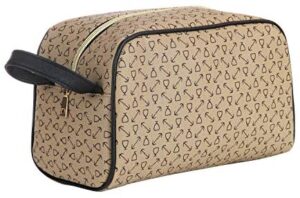 OXYTRA Toiletry Organizer Wash Bag Travel Hanging Dopp Kit for Men,PU Leather Cosmetic Bag Makeup Bag for Women Girls (Beige)