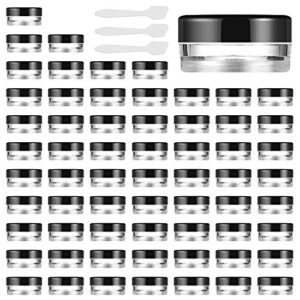 Cosmetic Containers, 64 Pcs Plastic Tiny Makeup Sample Jars with Black Lids, Clear Round Storage Jars for Make Up/Beauty Products (5ML / 5G)