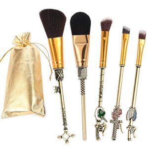 Attack on Titan Makeup Brushes- 5pcs Professional Cosmetic Anime Peripheral Wings of Liberty Survey Corps Cosplay Gift Cosmetic Brush Set for Women and Girls (Bronze)