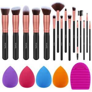 Syntus Makeup Brush Set 16 Makeup Brushes & 4 Blender Sponges & 1 Cleaning Pad Premium Synthetic Foundation Powder Kabuki Blush Concealer Eye Shadow Makeup Brush Kit, Black Golden