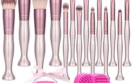BS-MALL Makeup Brushes Stand Up Premium Synthetic Foundation Powder Concealers Eye Shadows Makeup 14 Pcs Brush Set,with Makeup sponge and Cleaner
