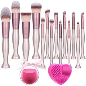 BS-MALL Makeup Brushes Stand Up Premium Synthetic Foundation Powder Concealers Eye Shadows Makeup 14 Pcs Brush Set,with Makeup sponge and Cleaner