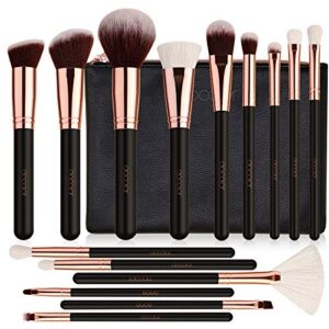 Docolor Makeup Brushes Set 15 Pieces Kabuki Makeup Brushes with Case Professional Make Up eyeshadow Brushes with a Portable Black Cosmetic Bag for Women