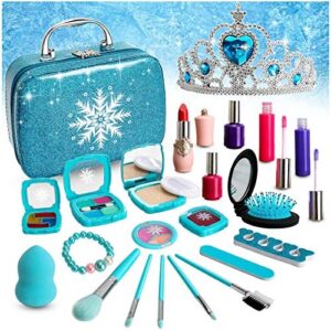 Fabely Washable Kids Makeup Kit Pretend Play Toy Frozen Toys for Girl Real Makeup Washes Off Easily Toddler Makeup Toy for 4 5 6 7 8 Years Old Little Girls
