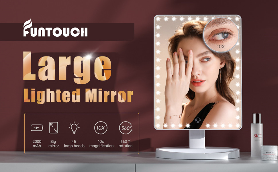 Rechargeable Large Lighted Vanity Makeup Mirror with 45 LED Lights 