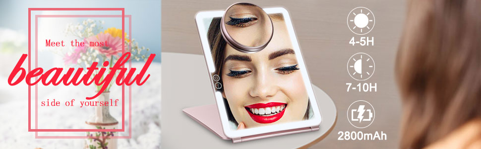Portable vanity mirror  Portable folding vanity mirror Led light mirror for makeup travel