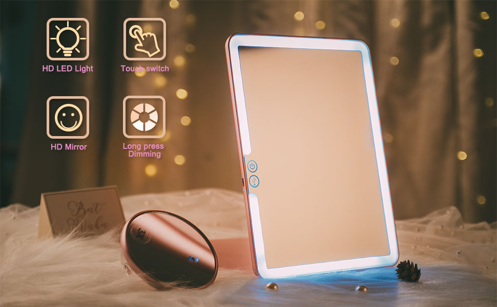 Our rechargeable led makeup mirror  have six features