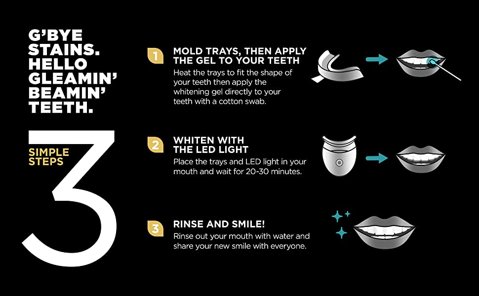 24K White Charcoal Teeth Whitening Kit - G'bye Stains. Hello Gleamin' Beamin' Teeth. 3 Simple Steps