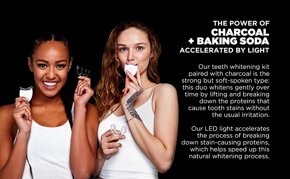 24K White Charcoal Teeth Whitening Kit - The Power of Charcoal and Baking Soda Accelerated by Light