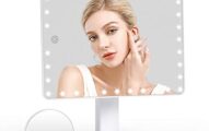Rechargeable Lighted Makeup Vanity mirror with 45 LED Lights, Funtouch Large Light Up Mirror, 10X Magnification Touch Screen, 360° Rotation Portable Tabletop Desk Cosmetic illuminated Mirror(White)