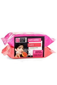 Global Beauty Care Premium Bulk Cleansing Wipes Premoistened 2 Pack Anti Aging & CoQ10 Cleansing Cloths Makeup Removal Wipes - Great For Travel Toiletries - 60 Count (2-Pack)