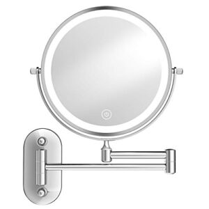 O’Vantage Lighted Makeup Mirror Wall Mount Makeup Mirror with High Configuration & 7X Magnification, 8 Inch, 54 Pcs Medical-Grade Led Lights, Touch Button Adjustable Light, 3 Colors Mode, Chrome