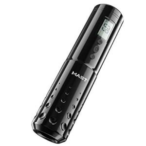 Mast Lancer Wireless Rotary Tattoo Pen Machine 2Pcs Replaceable 1900mAh Batteries Digital LED Display Power Supply Q015 (Black)