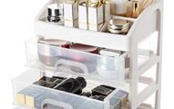 Homde Makeup Organizer Transparent Desk Organizer Clear Vanity Box with 3 Drawers for Cosmetic, Nail Polish, Eyeshadow, Brush, Lipstick, Powder