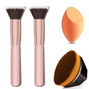Flat Top Foundation Brush for Liquid Makeup, Flawless Foundation Brush, Kabuki Brush, Makeup Brushes for Powder/Blending/Concealer/Blush/Contour, with a Beauty Blender