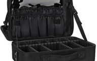 Relavel Makeup Bag Travel Makeup Train Case 13.8 inches Large Cosmetic Case Professional Portable Makeup Brush Holder Organizer and Storage with Adjustable Dividers and Shoulder Strap Black