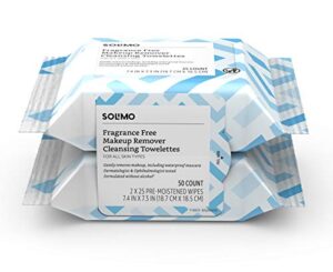 Solimo Make Up Remover Wipes, Fragrance Free, 25ct (Pack of 2)