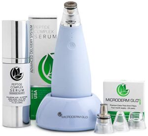 Microderm GLO MINI Premium Skincare Bundle - Includes Diamond Microdermabrasion System, 8mm Filters 30 pack, Peptide Complex Serum. Best Anti Aging Treatment Blackhead Remover and Pore Vacuum Kit