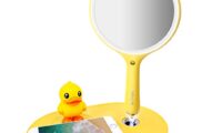 Makeup Mirror Vanity Mirror with Wireless Charger for Phone, Dimmable 3 Color Lighting Vanity Mirror with 1X 5X Magnification, Removable Rotating Magnetic Handle Cosmetic Lighted Makeup Mirror