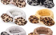 Shindel 6PCS Bowknot Leopard Spa Headbands, Coral Fleece Facial Makeup Headband Leopard for Yoga Sports Shower