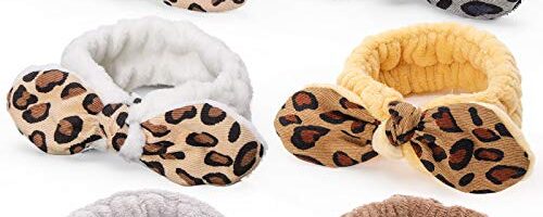 Shindel 6PCS Bowknot Leopard Spa Headbands, Coral Fleece Facial Makeup Headband Leopard for Yoga Sports Shower