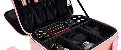 Travel Makeup Bag Train Case Cute Cosmetic Case Organizer Portable Artist Storage Bag with Adjustable Dividers for Cosmetics Makeup Brushes Toiletry Jewelry Digital Accessories
