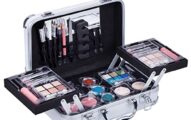 Maúve Carry All Trunk Train Case with Makeup and Reusable Black & White Aluminum Case (WHITE)