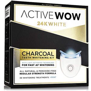 Teeth Whitening Kit with Organic Charcoal - Natural Teeth Whitening with LED Accelerator (30 treatments, mint flavor))