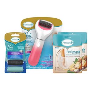 Amope Pedi Perfect Spa Experience Pampering Pack containing an electronic foot file, 2 pairs of macadamia oil foot masks and 2 refills (Packaging May Vary) (Pack of 1)