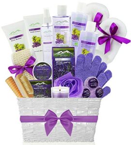 Deluxe XL Gourmet Spa Gift Basket with Essential Oils. 20-Piece Luxury Bath & Body Gift Set with Bath Bombs, Bubble Bath & More! Huge Gift Set for Her, Holiday Gift (Grapeseed & Lavender)